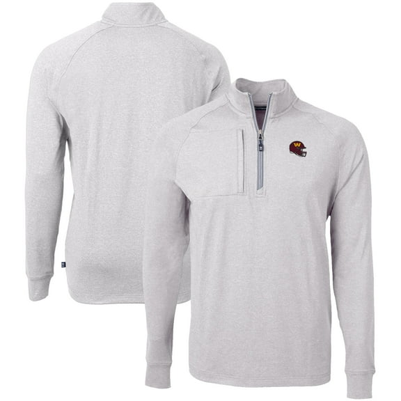 Men's Cutter & Buck Heather Gray Washington Commanders Big & Tall Adapt Eco Raglan Quarter-Zip Jacket