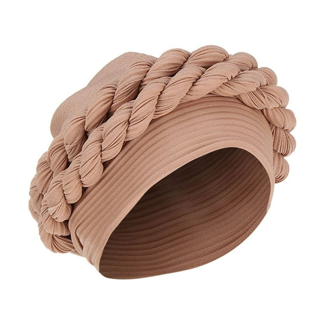 Breezora Textured Twist Headwrap Cap For Women Coiled Rope Design Stretchy Head Cover For Modern Fashion Khaki