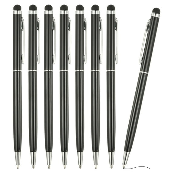 Ballpoint Pen with Stylus Tip, 8Pcs 2 in 1 Metal Pen Black Ink 1.0mm Medium Point Stylus Pen for Touch Screens, Black
