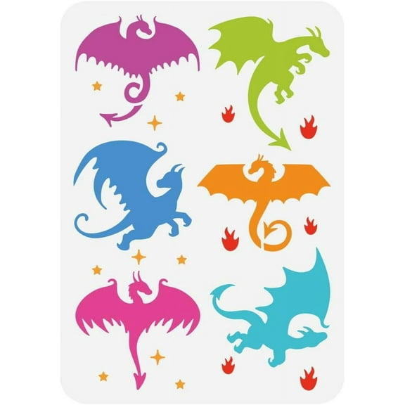 Wing Dragon Painting Stencil 8.3x11.7inch Reusable 6 Styles Pterosaur Pattern Drawing Template DIY Star Fire Dragon Silhouette Stencil