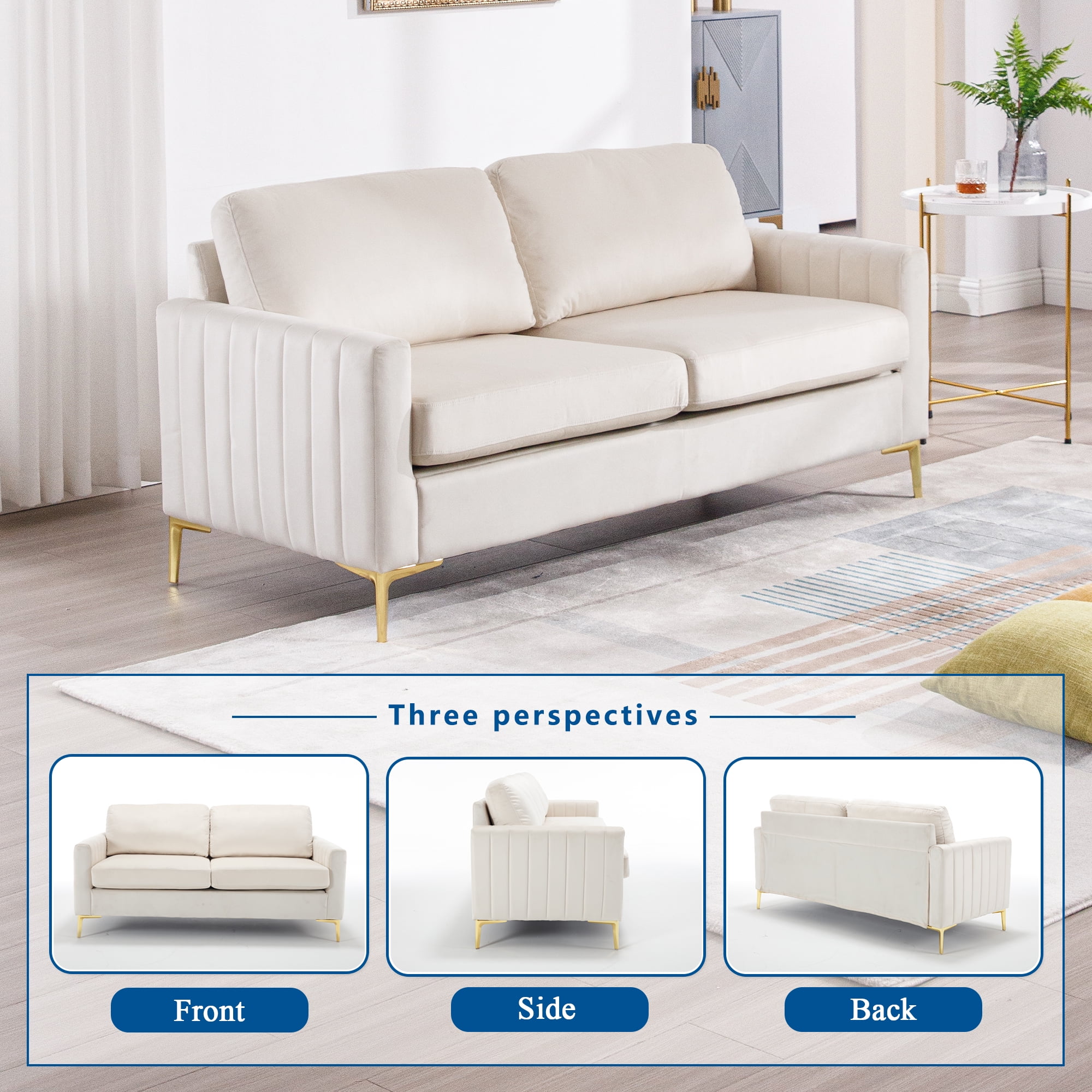 Lunale 65" Loveseat Sofa, Deep Seat Cloud Couch, Modern Velvet Living Room Sofa, Beige