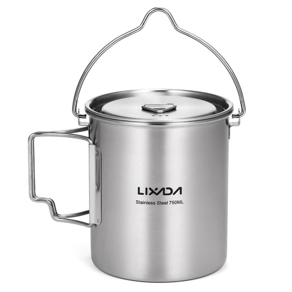 AREALER 750ml Stainless Steel Pot Portable Water Mug Cup with Lid and Foldable Handle Camping Cooking Picnic