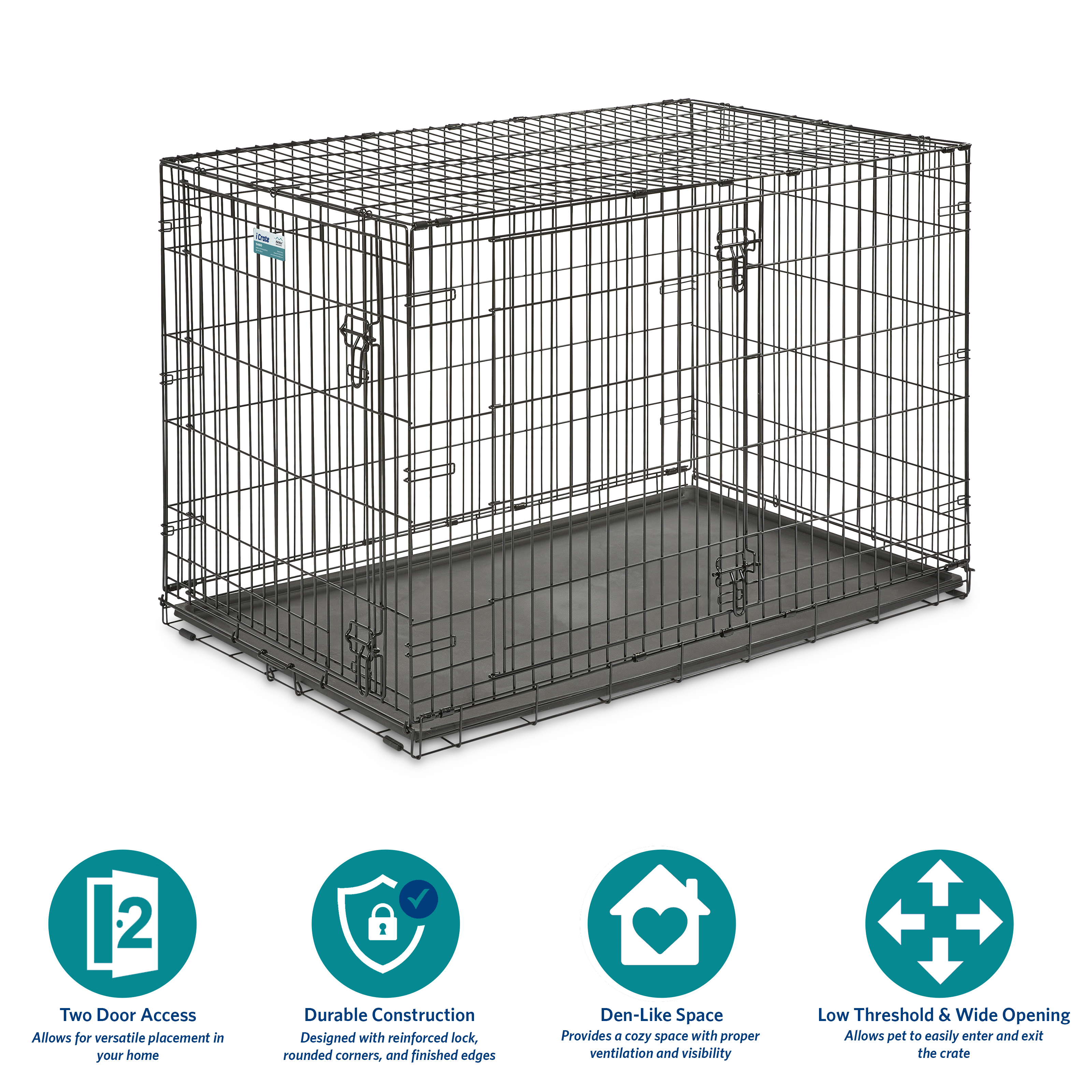 MidWest Homes For Pets Double Door iCrate Metal Dog Crate, 48" - image 4 of 9