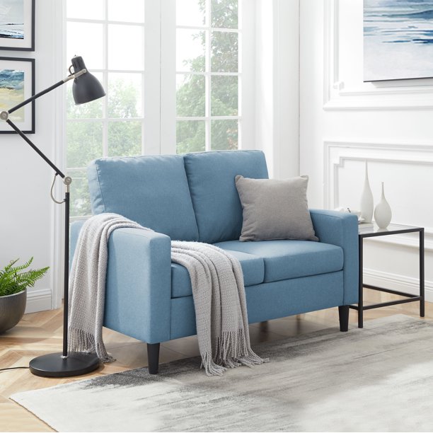Mainstays Upholstered Apartment Loveseat, Light Blue