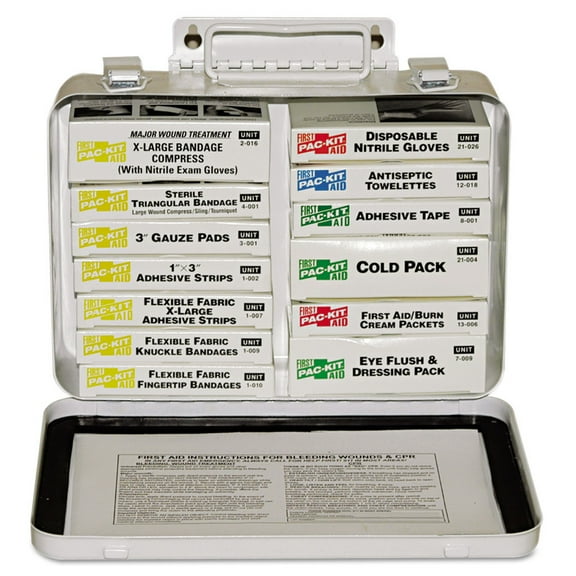 16 Unit Steel First Aid Kit, Weatherproof Steel