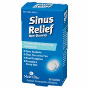 NatraBio Sinus Relief Homeopathic Formula | Temporary Relief from Sinus Headache & Pressure, Congestion, Sneezing & Runny Nose | Non-Drowsy | 60 Tabs