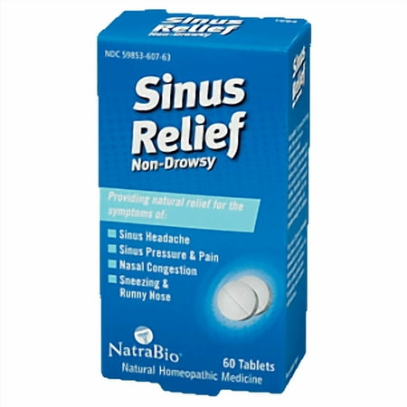 NatraBio Sinus Relief Homeopathic Formula | Temporary Relief from Sinus Headache & Pressure, Congestion, Sneezing & Runny Nose | Non-Drowsy | 60 Tabs