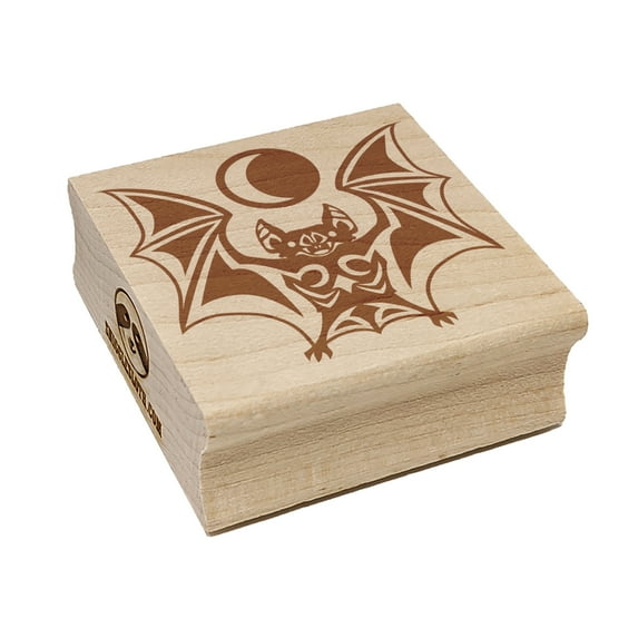 Runic Tribal Vampire Bat with Moon Square Rubber Stamp Stamping Scrapbooking Crafting - Small 1.25in