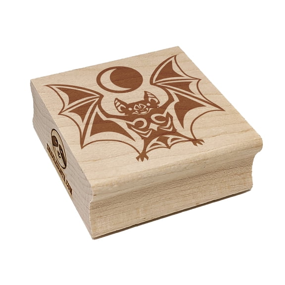 Runic Tribal Vampire Bat with Moon Square Rubber Stamp Stamping Scrapbooking Crafting - Small 1.25in