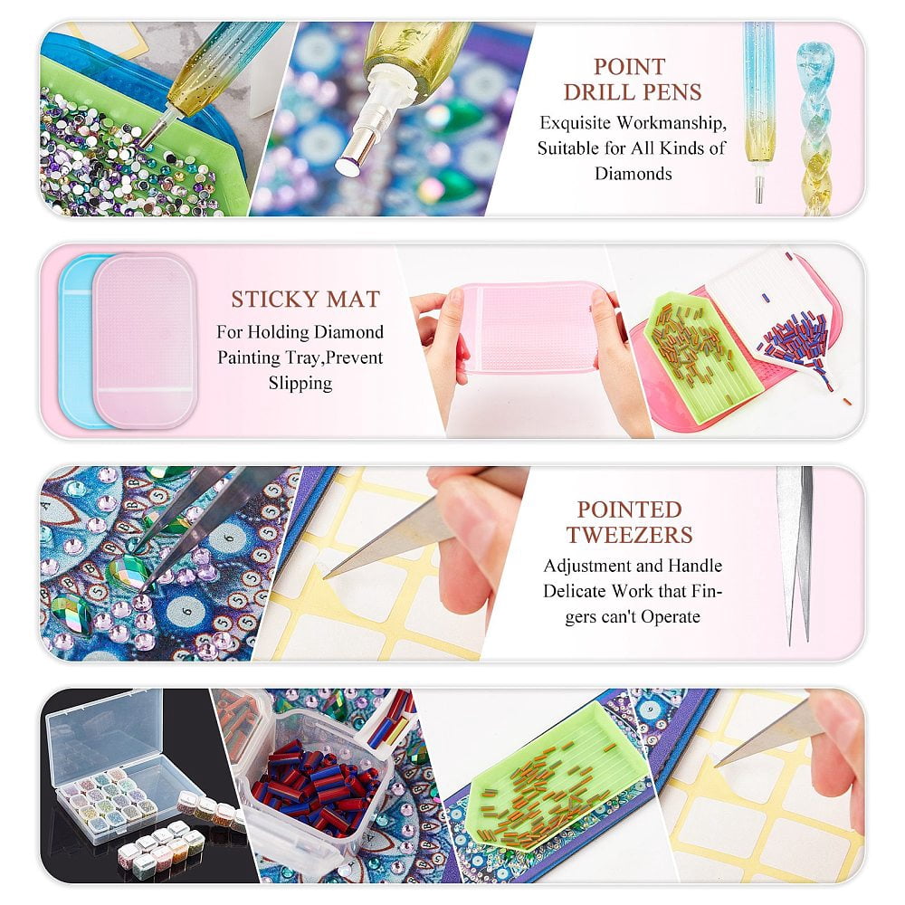DIY Diamond Picture Kit with Iron Tweezers Label Paster DIY Rhinestones Picker Tools Tray Plate Plastic Cosmetics Jar & Silicone Pad Mixed color