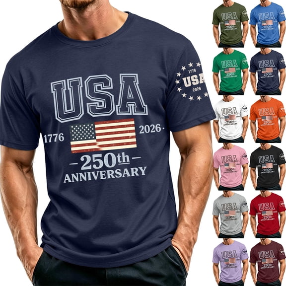 Homeyce 250 Anniversary Usa Shirt Mens Short Sleeve American Flag Graphic Shirts 4th Of July Independence Day Shirt Crew Neck 250 Years Of Liberty 1776-2026 Patriotic Tee Tops,Red XL