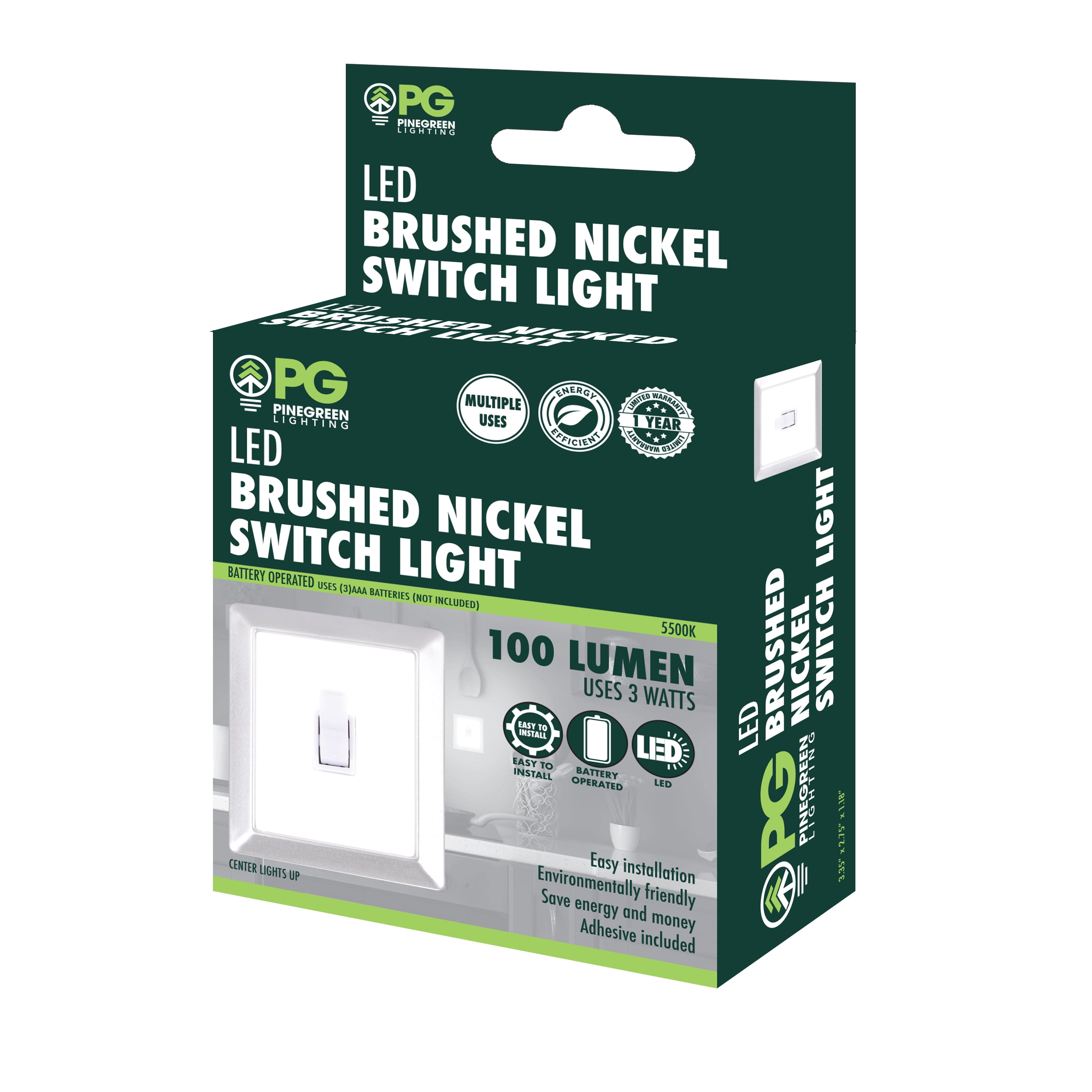 LED Switch Light, 100 Lumen Cordless Battery Operated LED Night Light for Under Cabinet Wardrobe Shelf Closet Kitchen Stariwell, Brushed Nickle Pack of 6