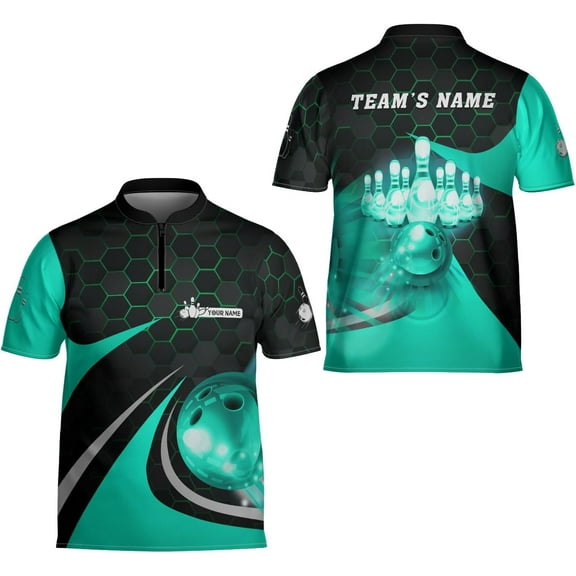 Personalized Name Bowling Jersey 3D, Custom Bowling Shirts for Team, Bowling Shirt Unisex for Men & Women4 (Cyan, L)