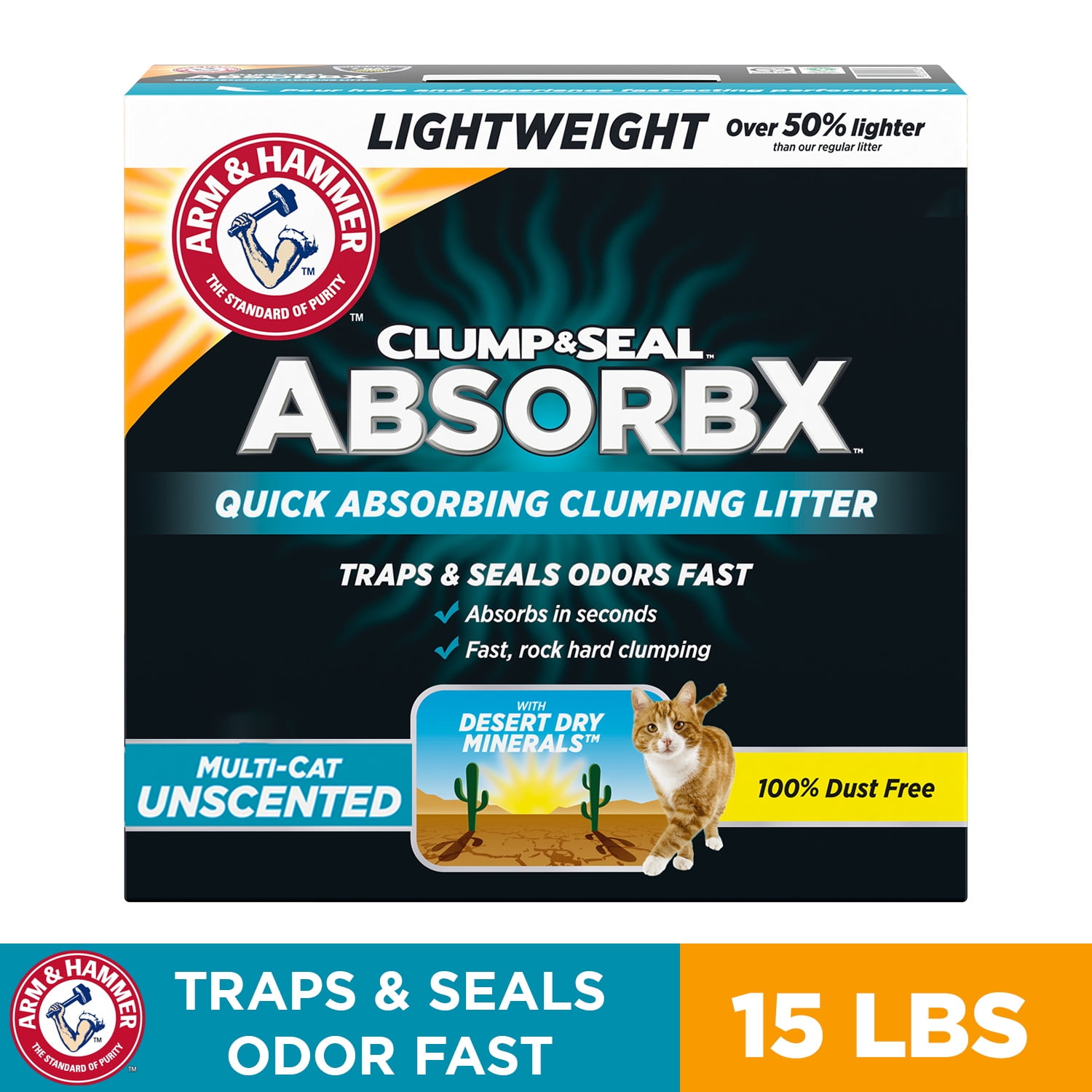 Arm & Hammer Clump & Seal AbsorbX Clumping Litter, MultiCat Unscented