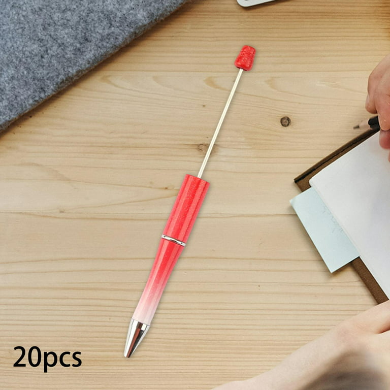 20Pcs Beadable Pens Women Girls DIY Printable Creative Ball Pen Bead Pens  Ballpoint Pen for Journaling School Drawing Office Exam Spare Red 