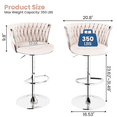 thumbnail image 5 of Mieres Velvet Bar Stools Set of 2, Adjustable Height Swivel Pub Chairs with Woven Back, Counter Height Dining Chairs with Footrest, 360° Rotating Kitchen Island Stools for Home & Bar, Beige, 5 of 7