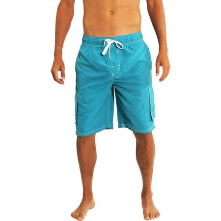Norty Mens Swim Trunks - Watershort Swimsuit - Cargo Pockets - Drawstring Waist Aqua 2 / (Best Swim Shorts For Skinny Legs)
