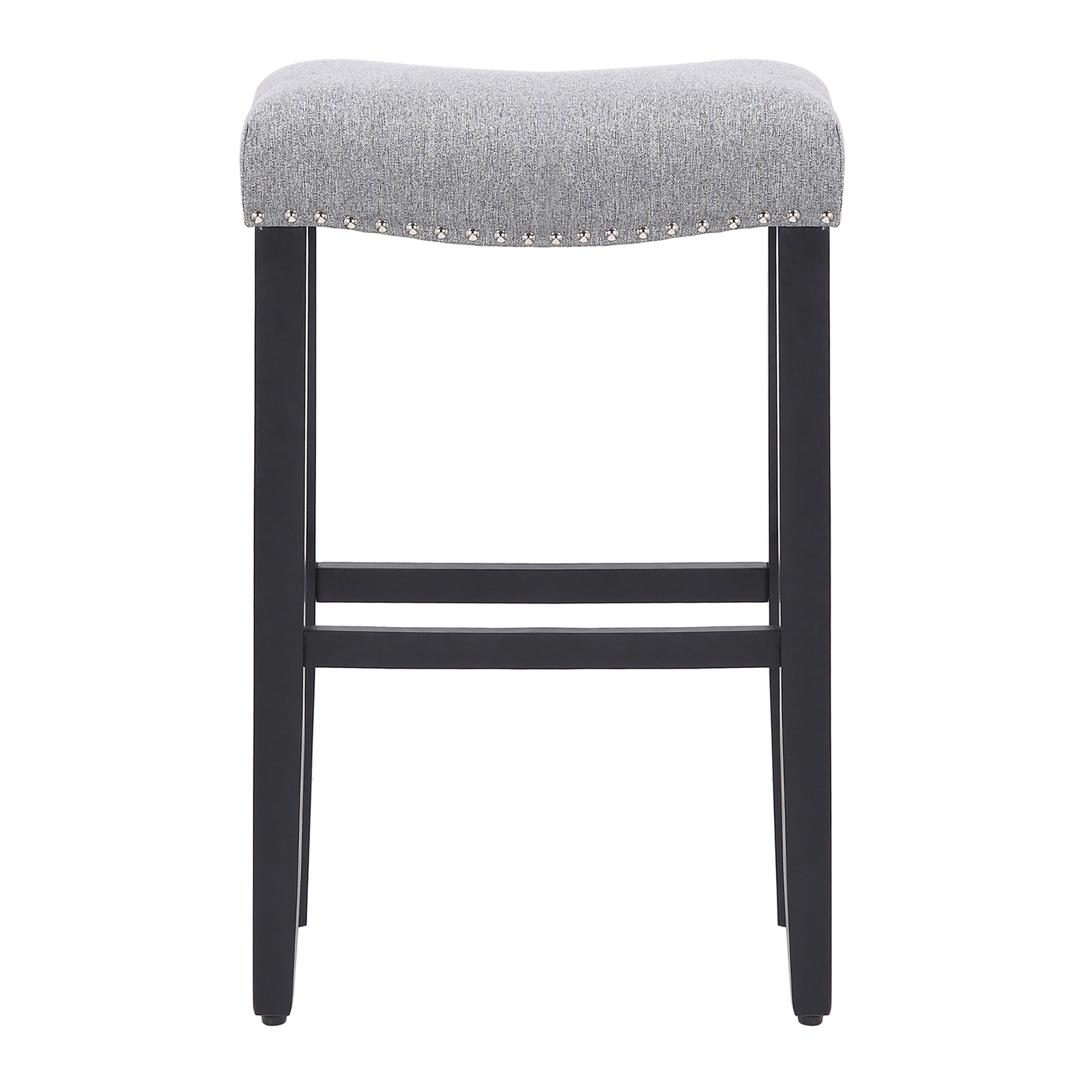 Polytrends Jameson Upholstered Polyester Black 29 Inch Bar Stool (Set Of 2) Black/Gray Metal Metal Upholstered Polyester Glam