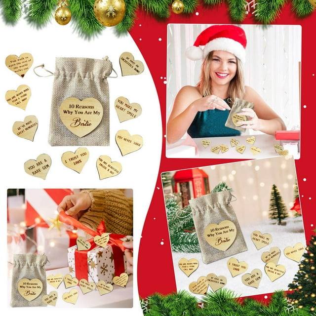 Xihbxyly Set de Regalo de Amistad, 10 Razones Por Las Que Eres Mi Amigo, Letrero de Madera de Recuerdo, Diseño Único de Tarjeta de Corazón, Regalo Considerado para Amigos, Bolsa de Regalo Incluida, P