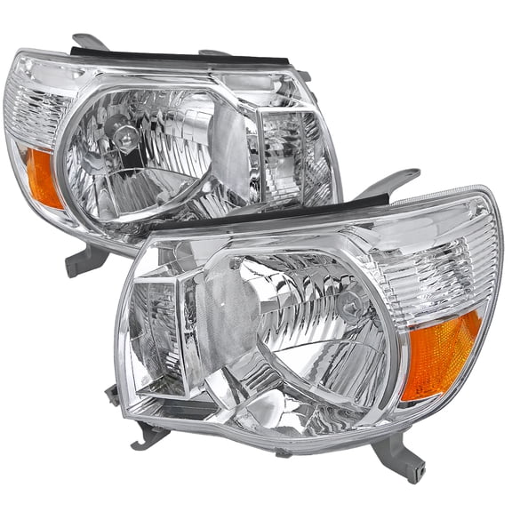 Factory Style Headlights (Chrome Housing/Clear Lens) Made for and Compatible with 2005-2011 Toyota Tacoma