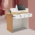 thumbnail image 5 of 2 Drawers Reception Desk with 5V LED Light Strip and Lockable Drawer, 440.92 lbs Capacity Front Counter for Boutiques 39.37x17.72x39.37in, Warm White + Wood Color, 5 of 17