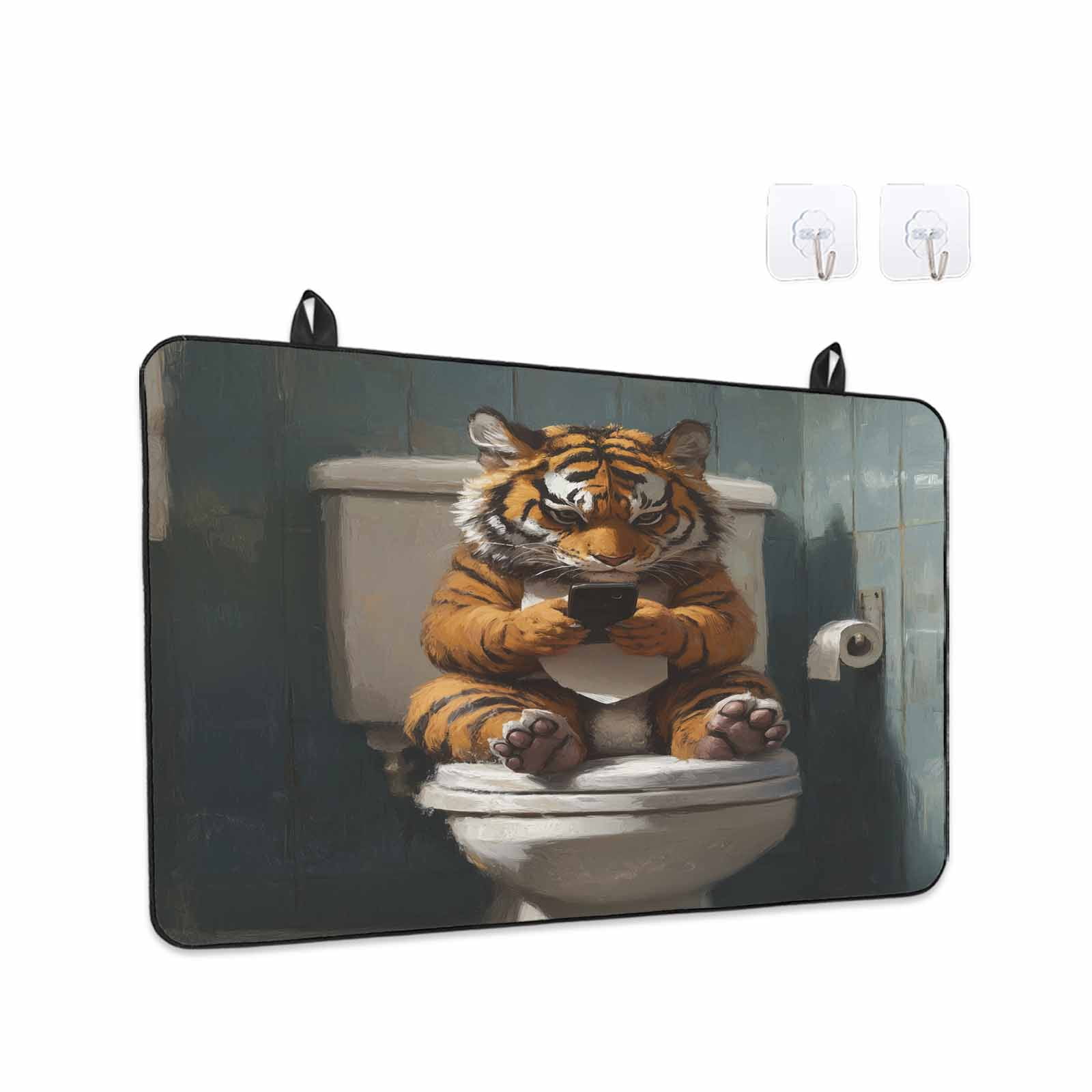 Bathroom Tiger Stove Top Cover for Electric Stove, Heat-proof & Non Slip Glass Top Stove Cover Protector, Toilet Animals Vintage Kitchen Flat Cooktop Rubber Mat 24x21 Inches