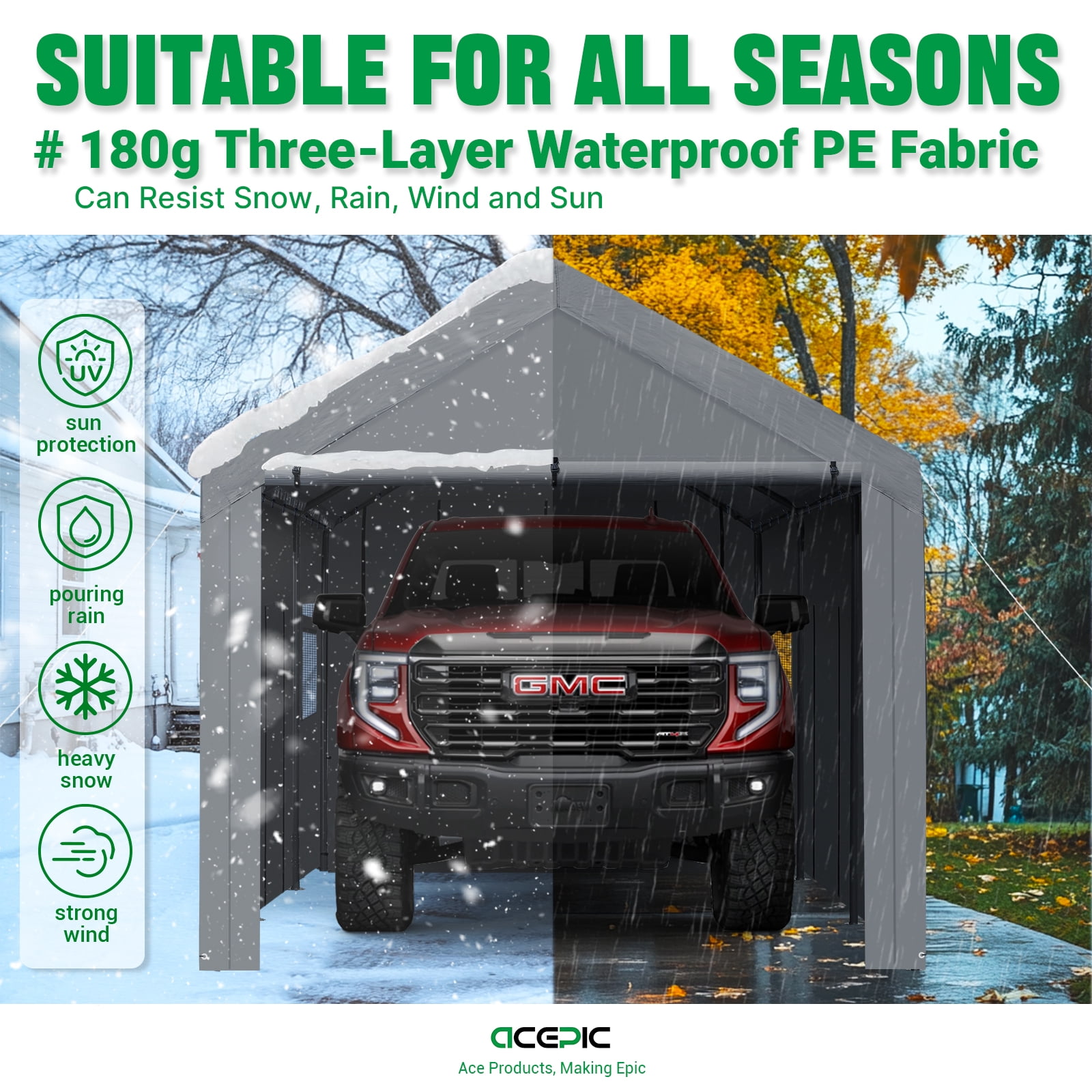 Acepic Carport 10x20ft Heavy Duty Carport Features Roll-up Windows & Doors, Portable Garage with UV Resistant Waterproof All-Season Tarp for Car, Truck, Boat
