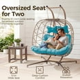 thumbnail image 4 of RADIATA Double Egg Chair with Stand, 2 Person Egg Chair Outdoor Swing for Patio Garden, Handwoven Wicker Swing Egg Chair with 5-Inch Thick Cushion & Cover, 670lbs Capacity,Teal Green, 4 of 12