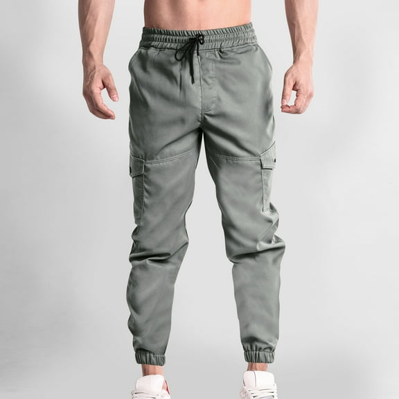 FDGIU Men's Cargo Jogger Pants - Lightweight Hiking Workout Pants with Pockets, Elastic Waist Sweatpants for Outdoor