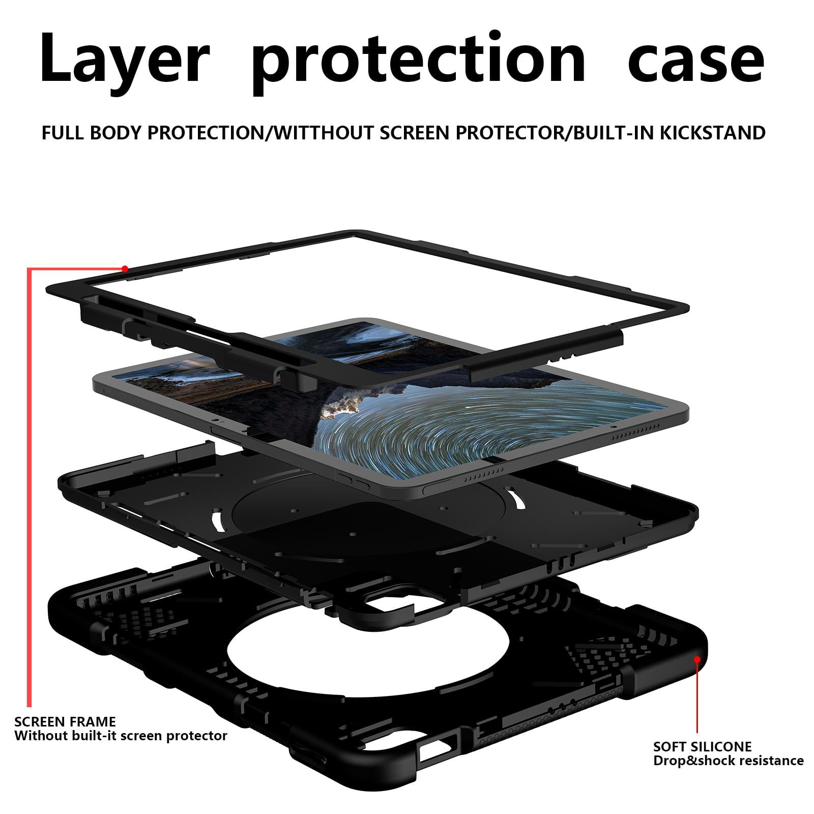 Allytechgroup Rugged Tablet Case for Apple iPad Air 11 Inch M3 2025/ iPad Air 11 Inch M2 2024, with Pencil Holder + Rotating Stand + Shoulder Strap Heavy Duty Protective Drop Proof Kids Friendly Cover