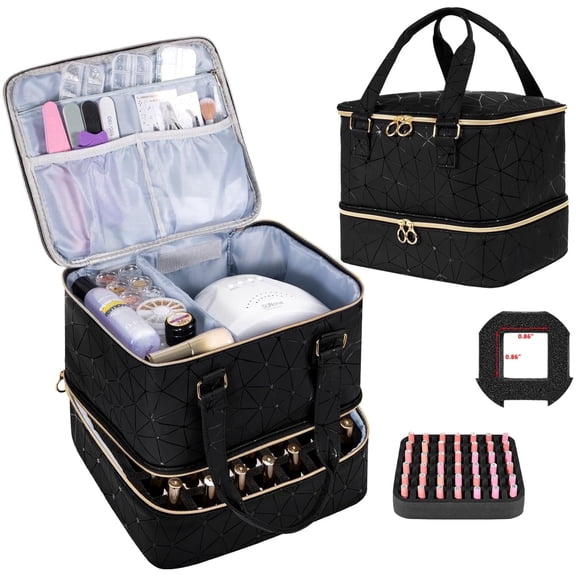 Nail Bag Organizer Case Holds 42 Bottles Nail Polish & Nail Lamp,Nail Kit Storage Carrying Case,Nail Kit Supplies Organizer,Nail Polish Travel Carrying Box Nail Tech Organizer Storage Bag