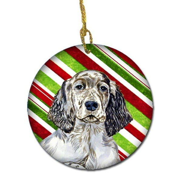 English Setter Candy Cane Holiday Christmas Ceramic Ornament