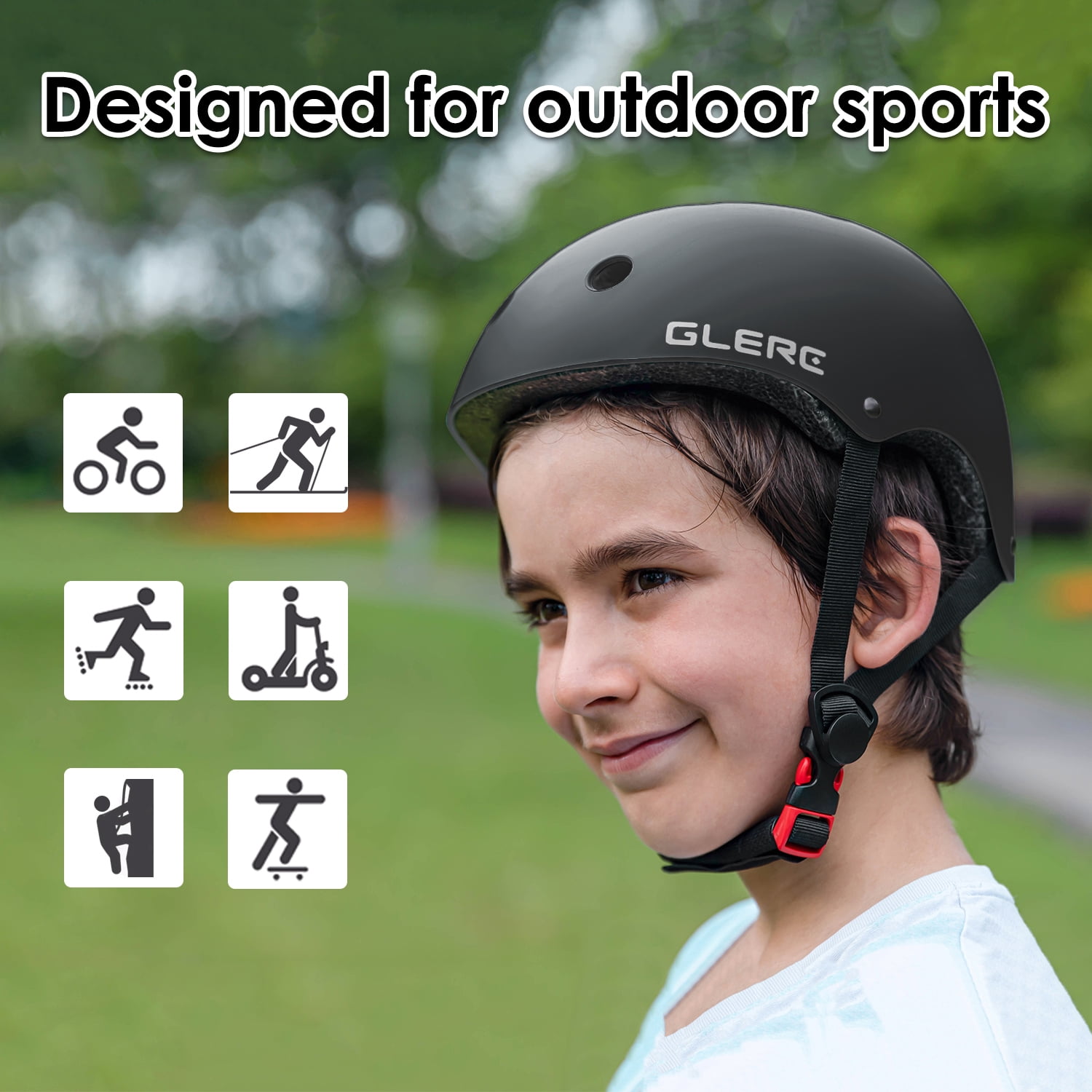 Glerc Kids Sports Helmet with Handguard & Kneepad for Age 8-16 Year Old Toddler and Child, M Size Black