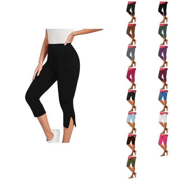 Ahuyic Womens Short Pants Summer Plus Size Pants for Women,Womens Summer High Waisted Solid Color Capris Matching Slim Fitting Yoga Pants,Black,XXXL