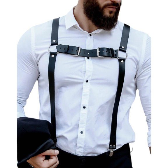 Flexible PU Leather Suspenders Adjustable Mens Durability Waist Suspenders
