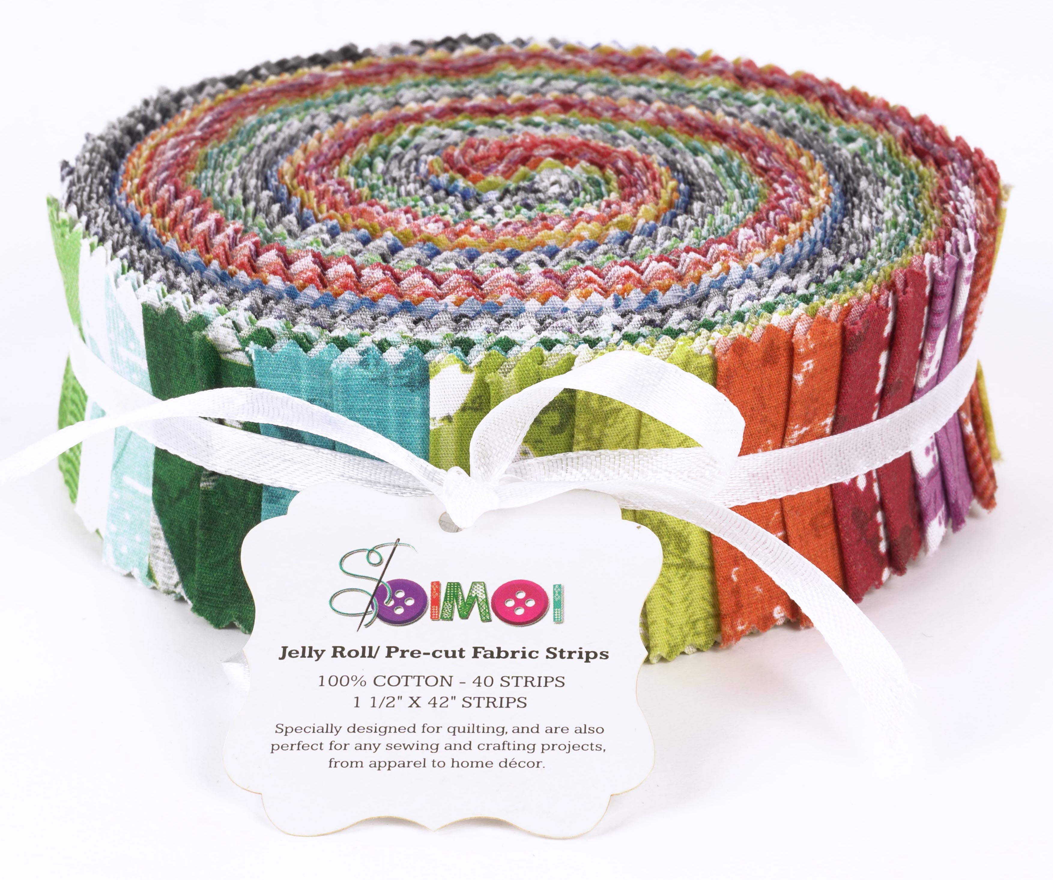 Soimoi 40Pcs Geometric & Texture Print Precut Fabrics Strips Roll Up 1.5x42inches Cotton Jelly Rolls For Quilting - Multicolor