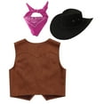 thumbnail image 4 of Yeahdor Kids Girls Boys Western Cowboy Dress Up Suede Tassel Vest with Hat Bandanna Fancy Party Outfit Hot Pink 16, 4 of 5