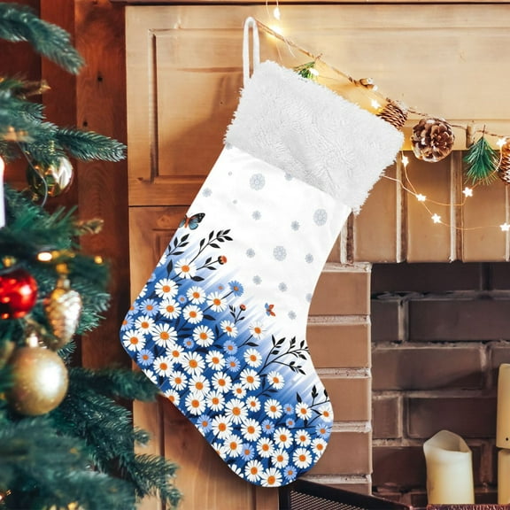 Ryvnso Christmas Stockings Daisy Floral Butterfly 17.7" Large Stocking Decoration 1 Pack