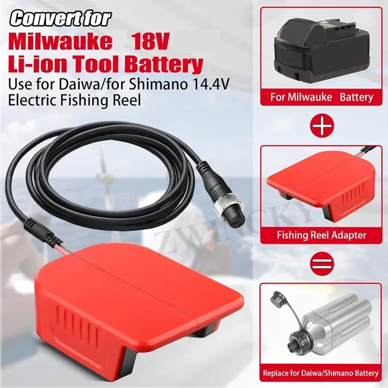 Fishing Batterty Adapter For Mil*wau*kee 18V Battery Work for Daiwa/Shimano 14.4V Power Assist Reels 800MJ above