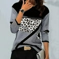 thumbnail image 2 of Pompotops Blouse à Manches Longues pour Femmes, Imprimé Léopard, Col Rond, Patchwork, T-shirt, 2 of 5