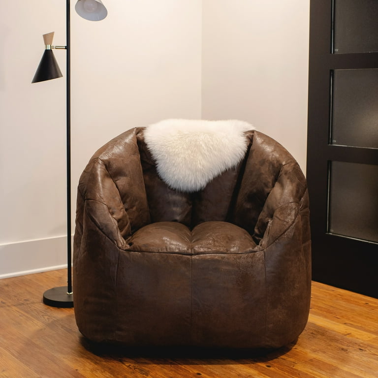 Large brown leather bean bag discount