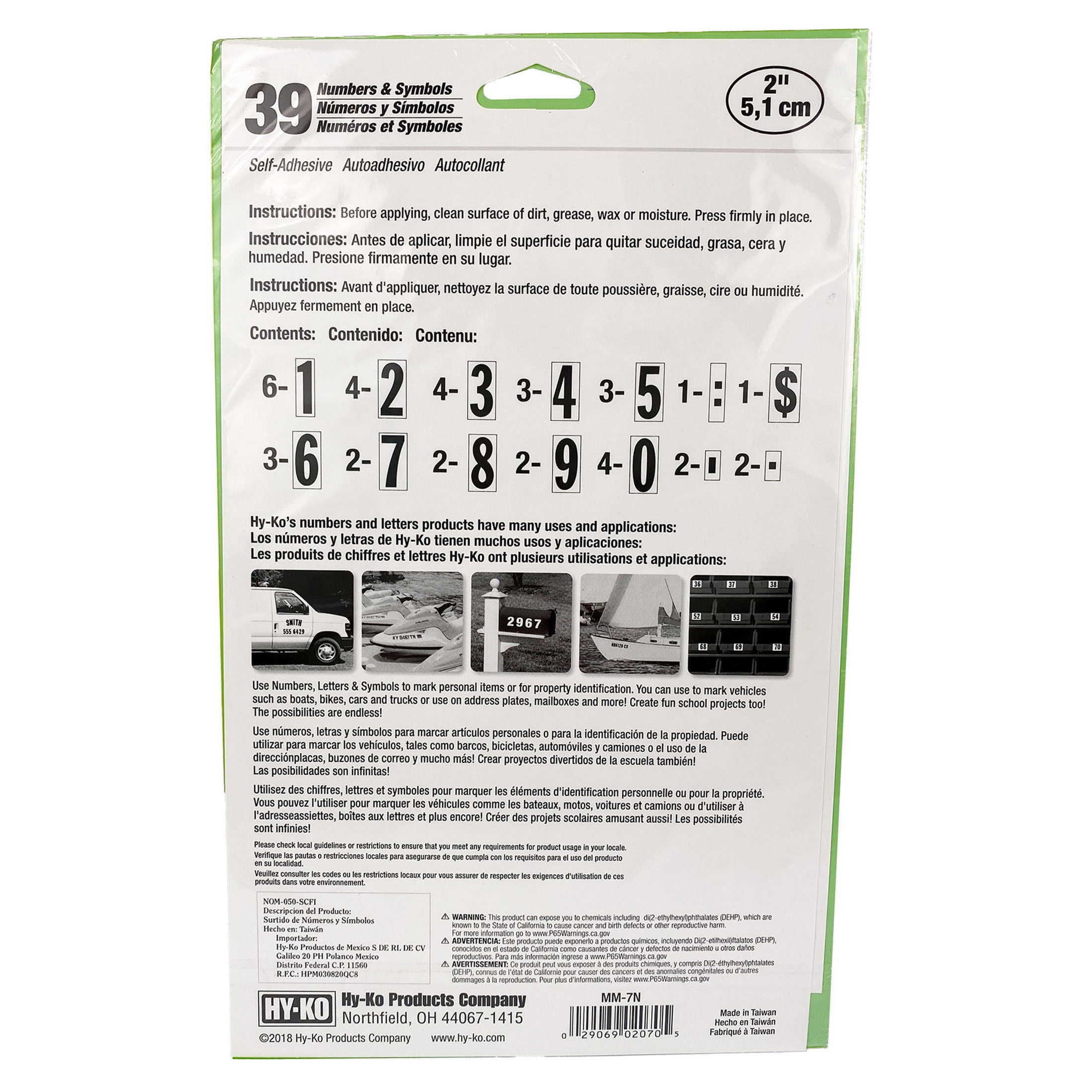 (4 pack) Hy-Ko MM-7N 2" Vinyl Self-Stick Numbers, Black on White, 39-Piece Set