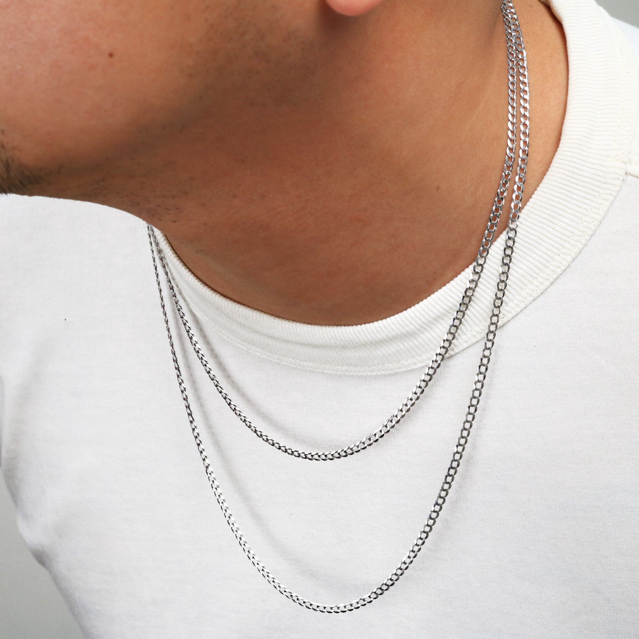 Nuragold 14k Real White Gold Solid Cuban Curb Link 3mm Chain Necklace (16"-30") Italian Jewelry for Men & Women