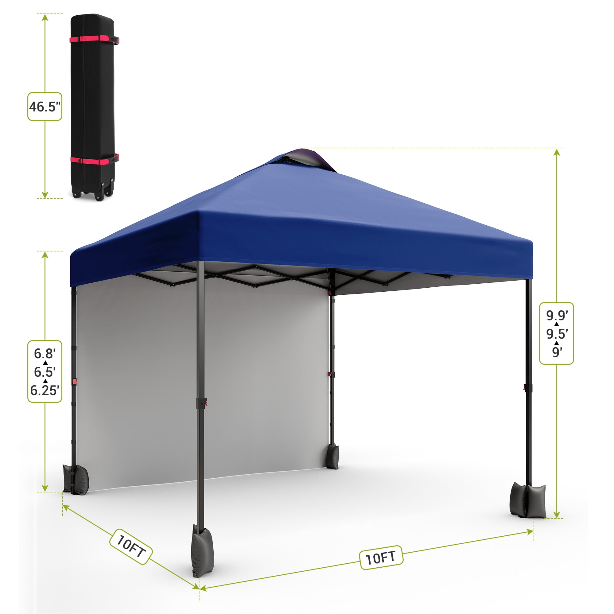 10x10 Pop Up Canopy Tent with 1 Removable Sidewall, Heavy Duty Commercial Instant Shelter with One-Person Setup, 100 Sq Ft Shade for Outdoor Events, Camping, Farmers Market