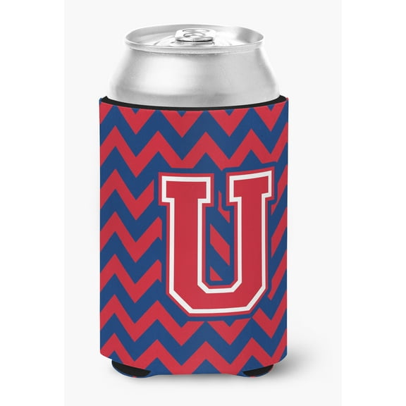 Carolines Treasures CJ1054-UCC Letter U Chevron Yale Blue & Crimson Can or Bottle Hugger