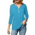 thumbnail image 6 of Cmfcve Plus Size Woman Shirt V-Neck 3/4 Length Sleeve Linen Top Loose Gauze Button Down Shirts Bohemian Cotton Crop Tops, 6 of 8