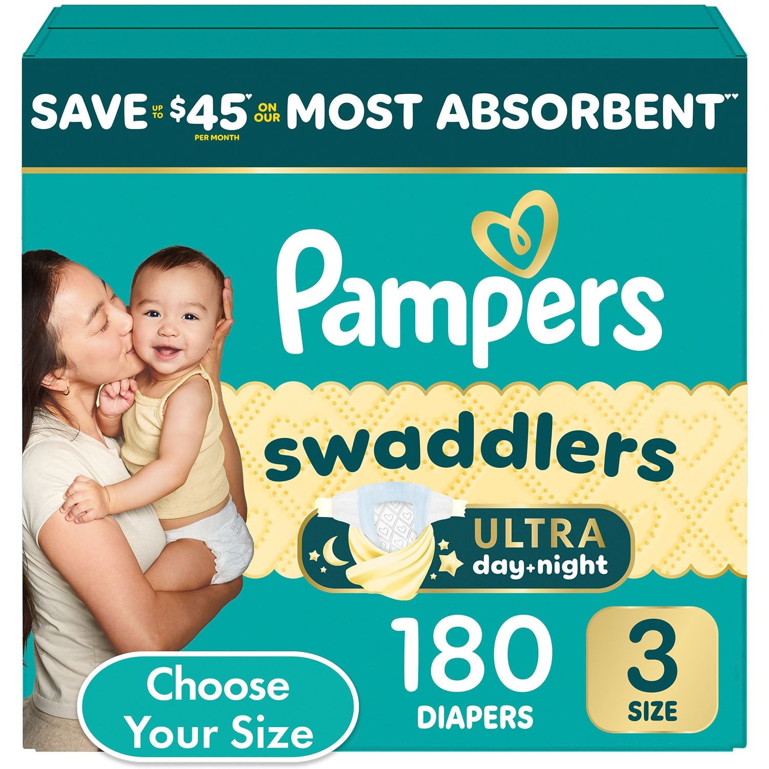 Pampers Swaddlers Ultra Diapers, Size 3 (13-26 Pounds), 180 Count