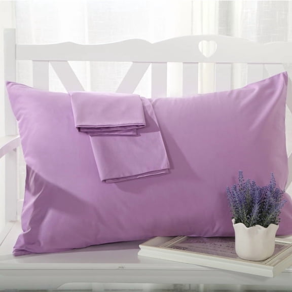 2 pieces of high-density pure cotton pillowcase, minimalist solid color (48x74cm light purple)