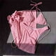 thumbnail image 4 of Trajes de baño Amzcrzy Tankini para mujer, trajes de baño, bikini de color sólido para mujer, sin espalda, con cordón ajustable, traje de baño dividido, conjunto de tres piezas, rojo sandía, M, 4 of 5