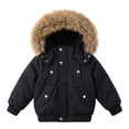 thumbnail image 3 of JUMEYU Kids Winter Jacket Girls Cropped Faux Fur Hood Puffer Bomber Jacket for Girls Snap Front (Black,7-8 Years), 3 of 8
